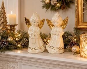 Vintage Ceramic Christmas Angels Gold Wings Pair